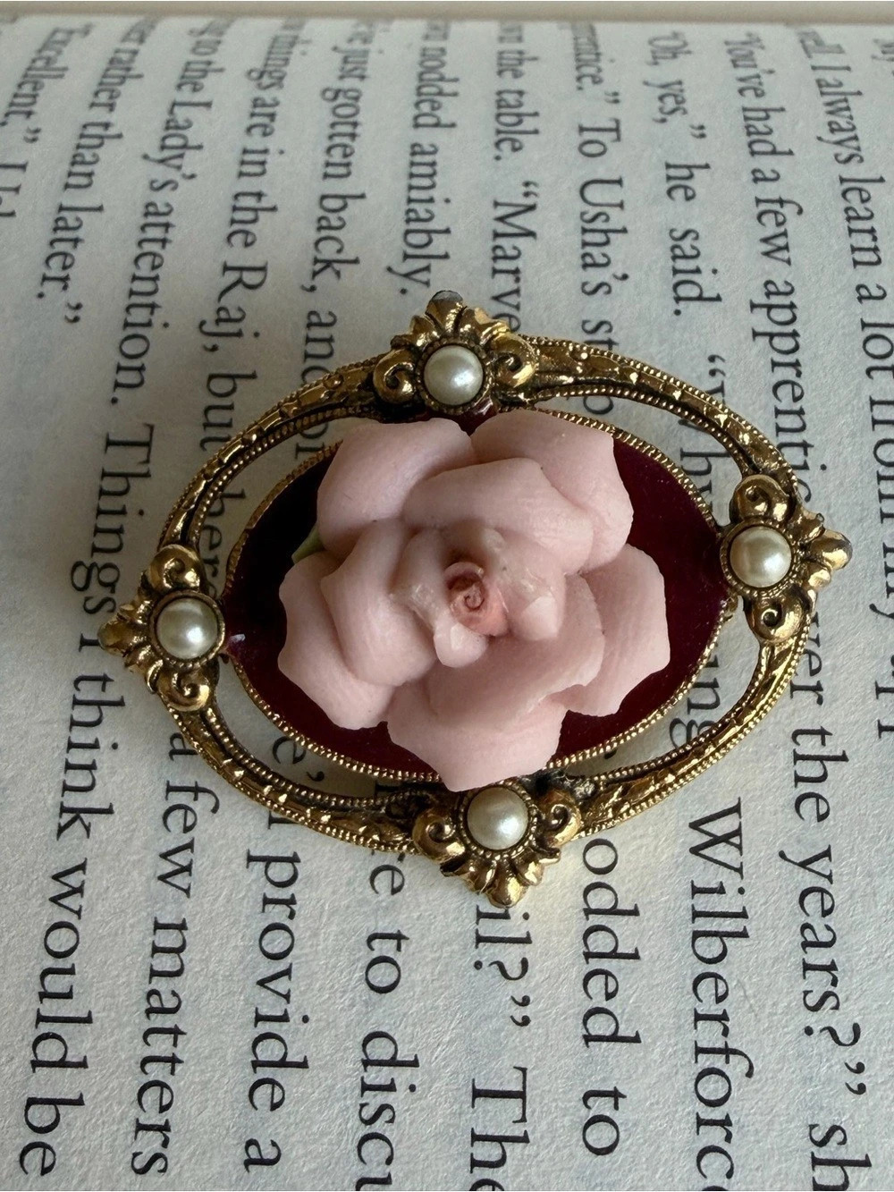 Floral Pink Flower Brooch in Gold